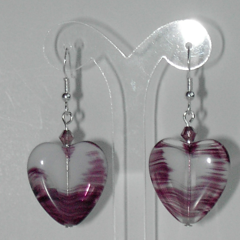 Czech Glass heart earrings (#386)
